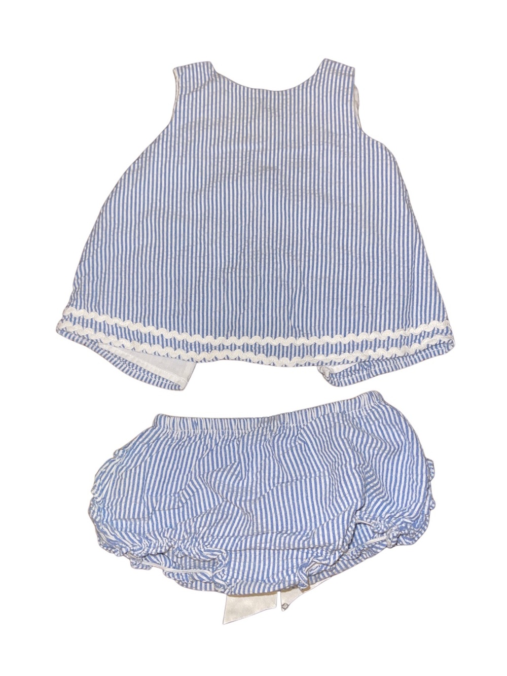 RuffleButts  Blue Seersucker Dress & Bloomers Set